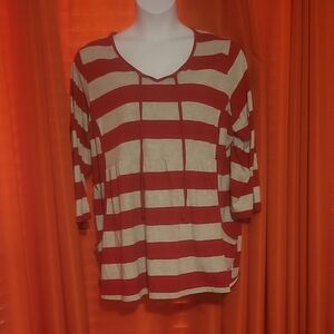 Striped Red and Cream Long Sleeve Top